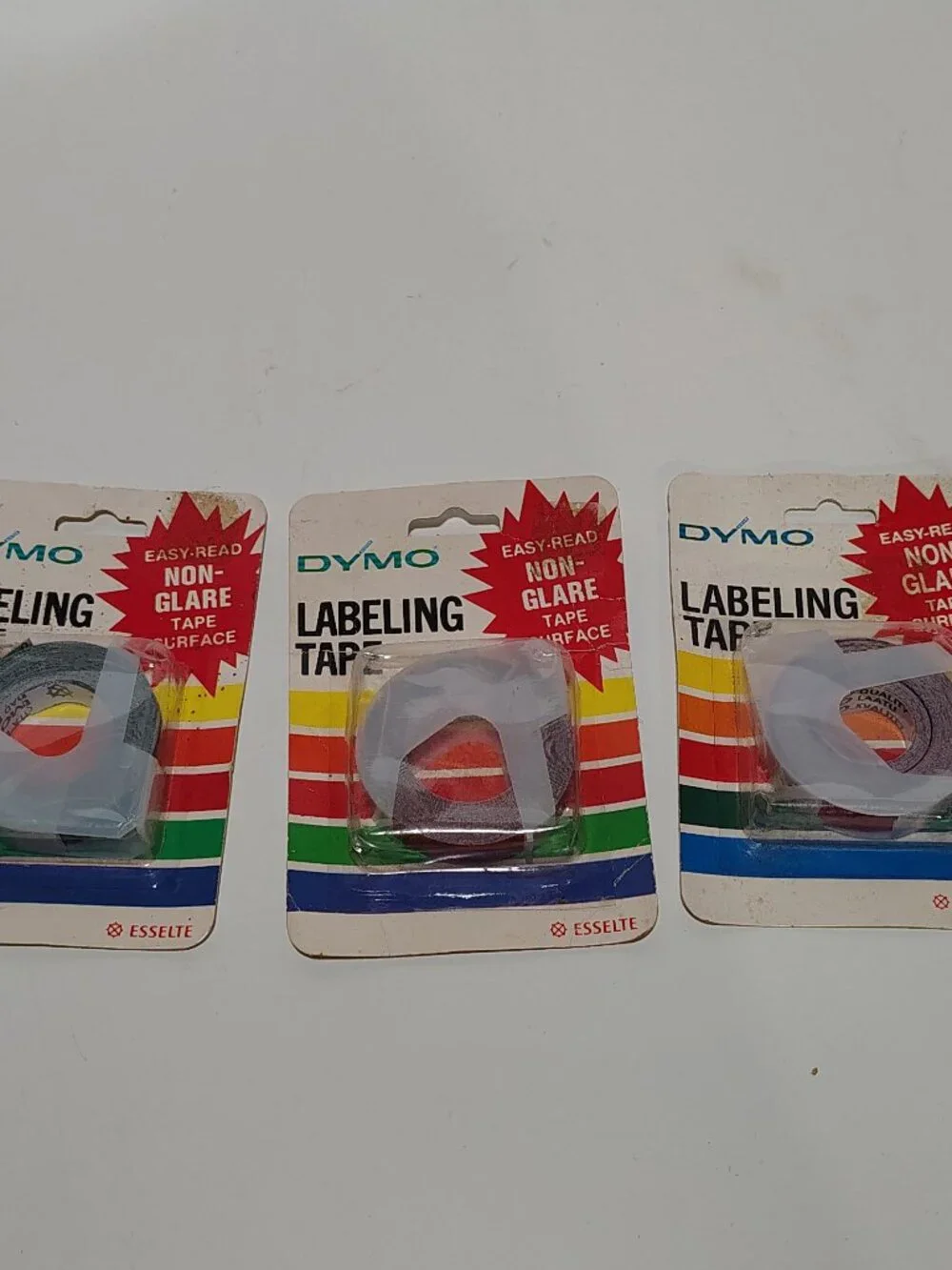 Vintage 1983 Dymo Non-Glare Labeling Tape Lot 3 NOS 3/8 x 12' Red Black